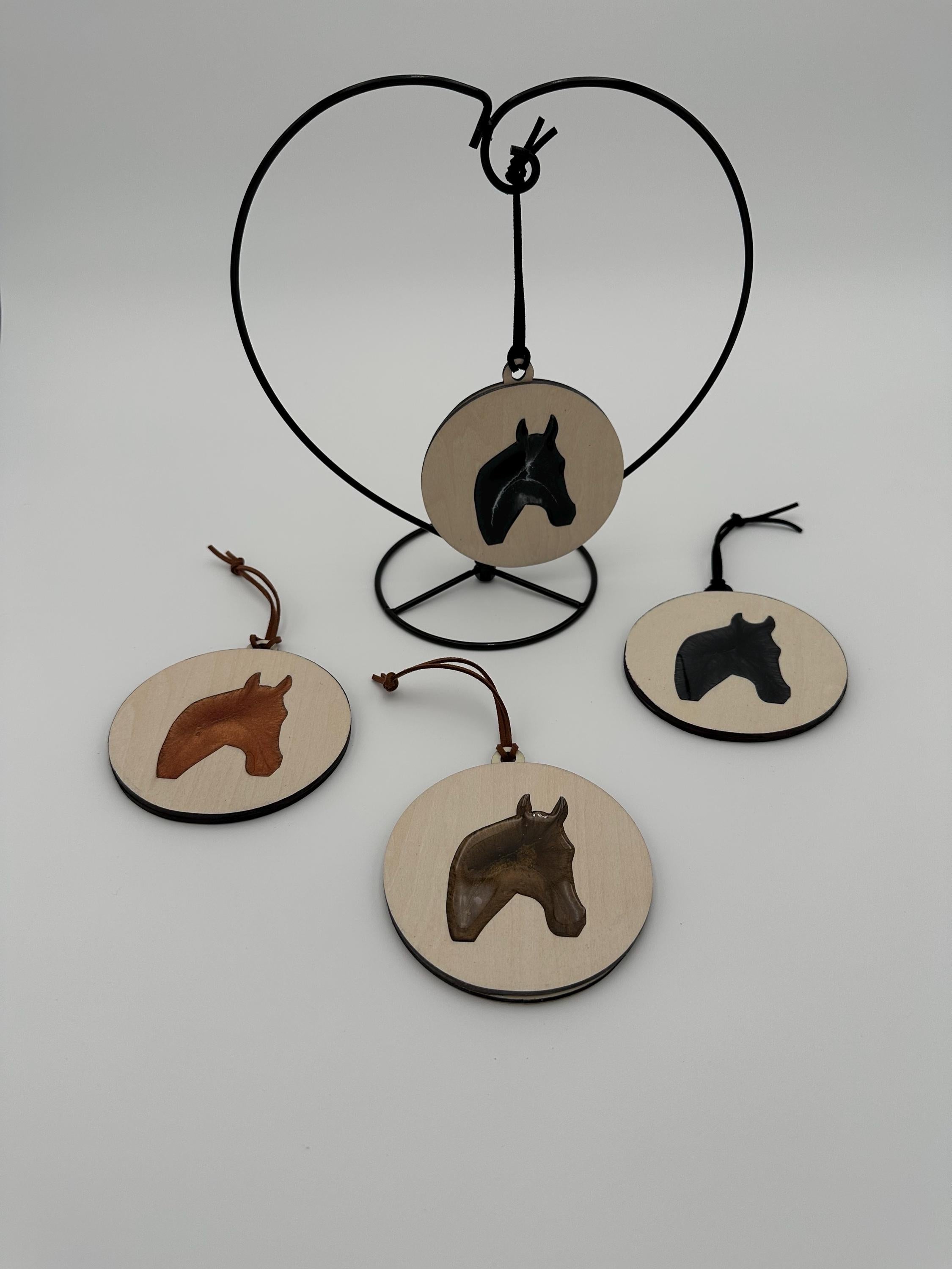 Handmade Wood and Resin Horse Head Ornament