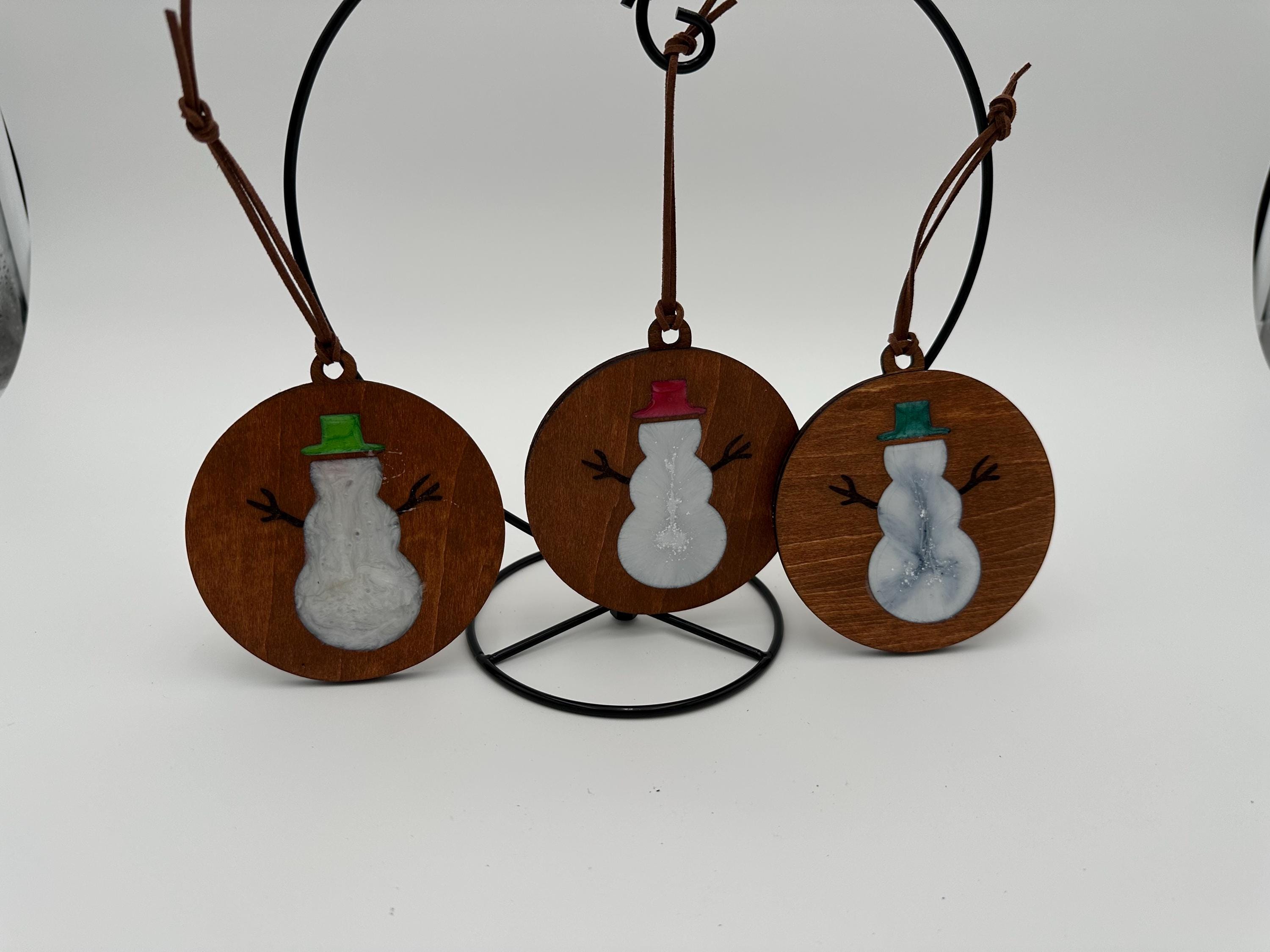 Handmade Resin and Wood Snowman Ornament