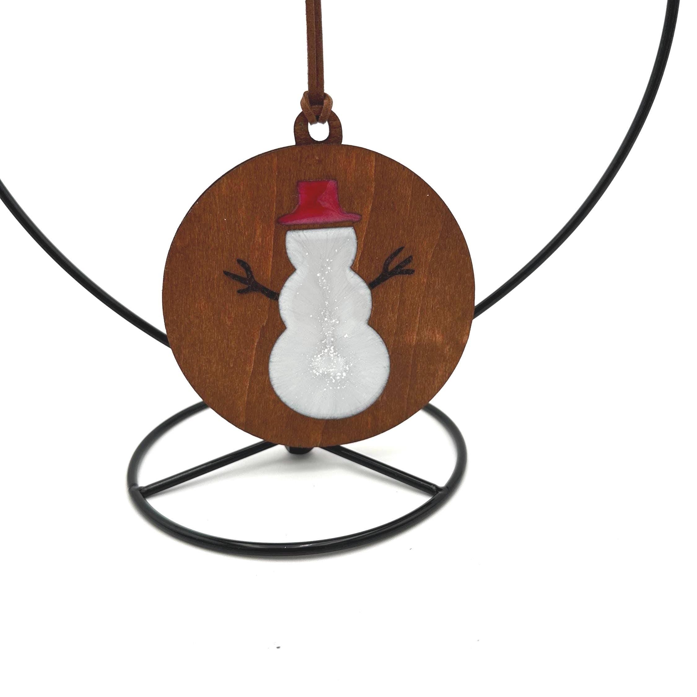 Handmade Resin and Wood Snowman Ornament