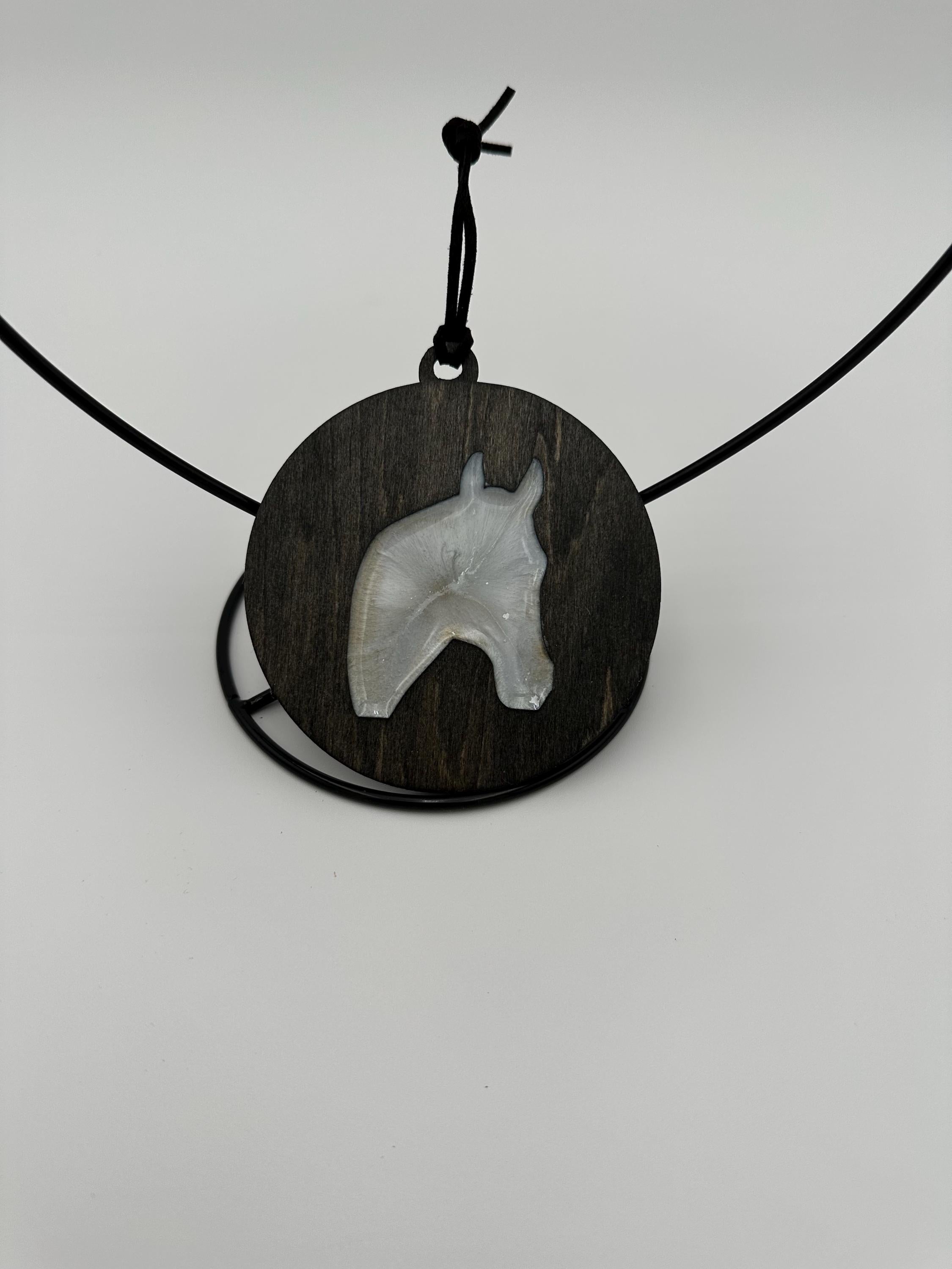 Handmade Wood and Resin Horse Head Ornament