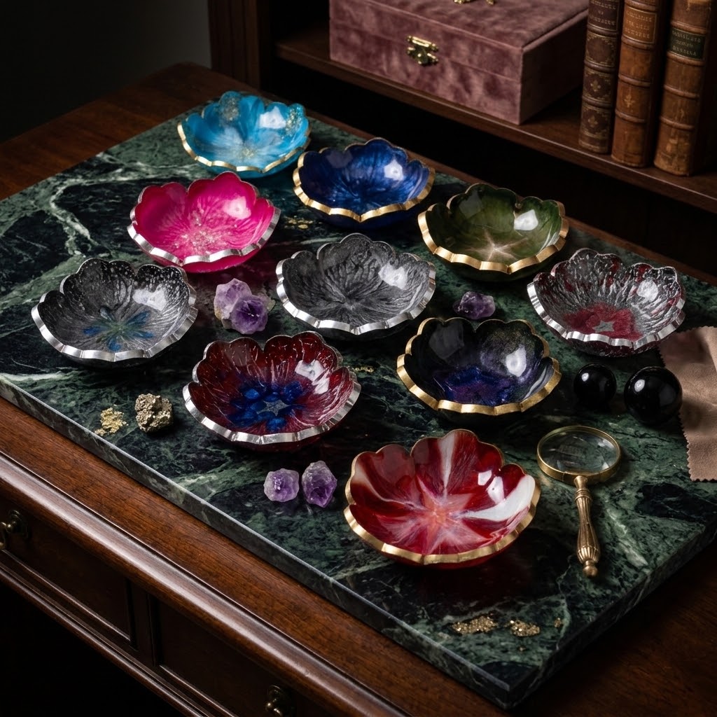 Handcrafted Scalloped Petal Resin Trinket Dish and Jewelry/Ring Holder
