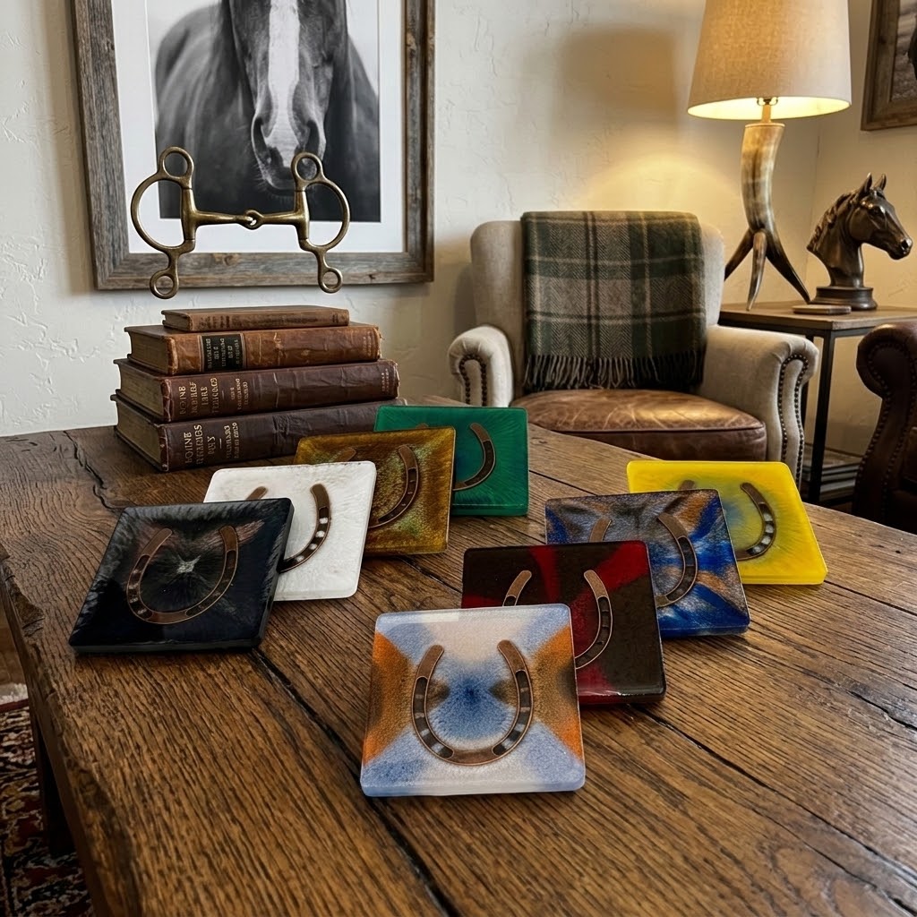 Handcrafted Square Equestrian Horseshoe Resin Drink Coasters – Set of 4