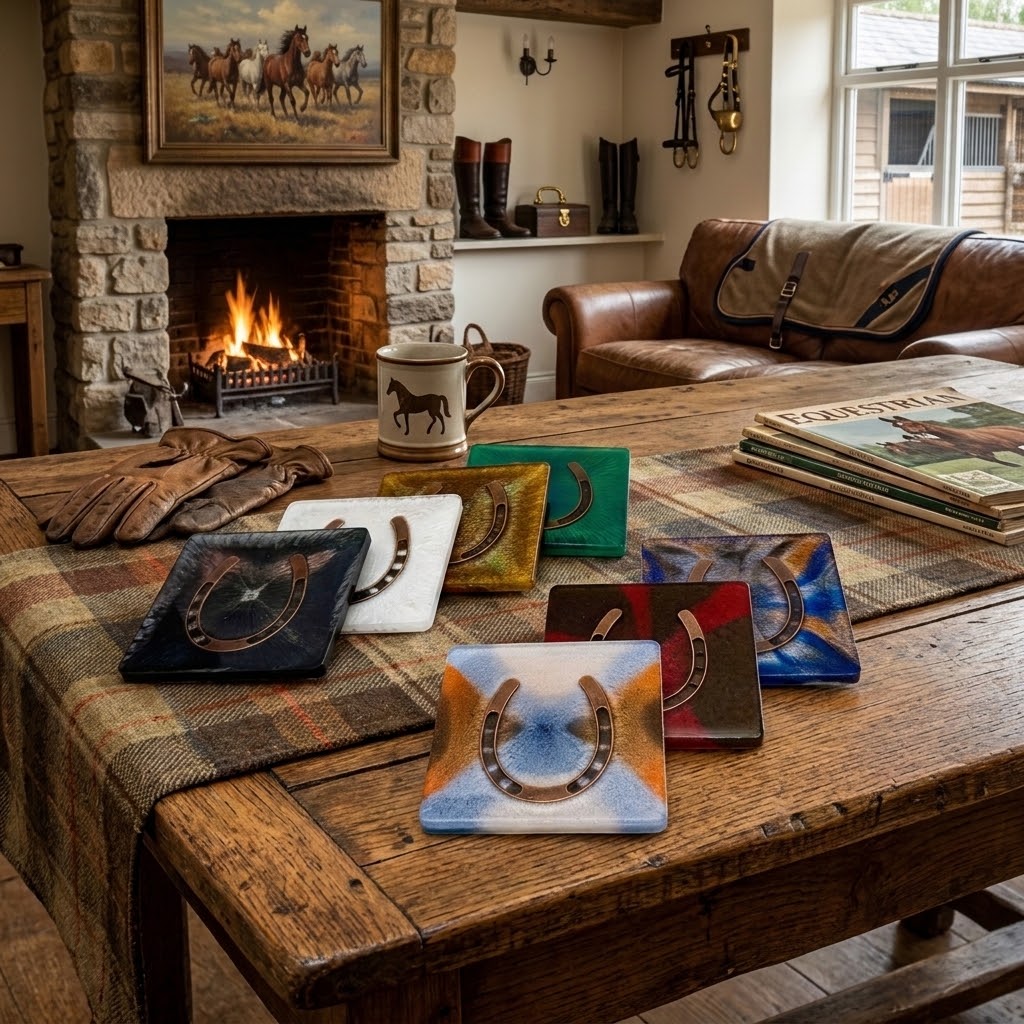 Handcrafted Square Equestrian Horseshoe Resin Drink Coasters – Set of 4