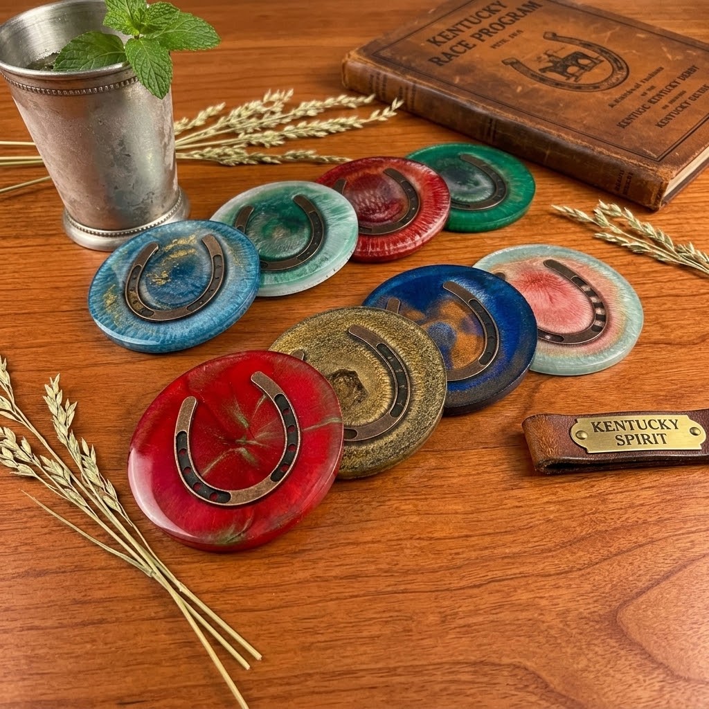 Handcrafted Round Equestrian Horseshoe Resin Drink Coasters – Set of 4