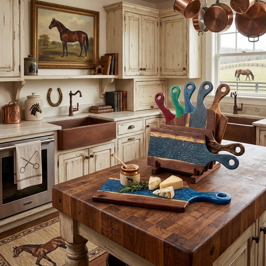 Handcrafted Live-Edge Black Walnut Resin River Charcuterie Board with Paddle Handle