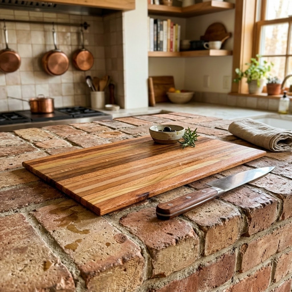 Handcrafted Face-Grain Striped Tobacco Stick Hardwood Cutting Board & Serving Board