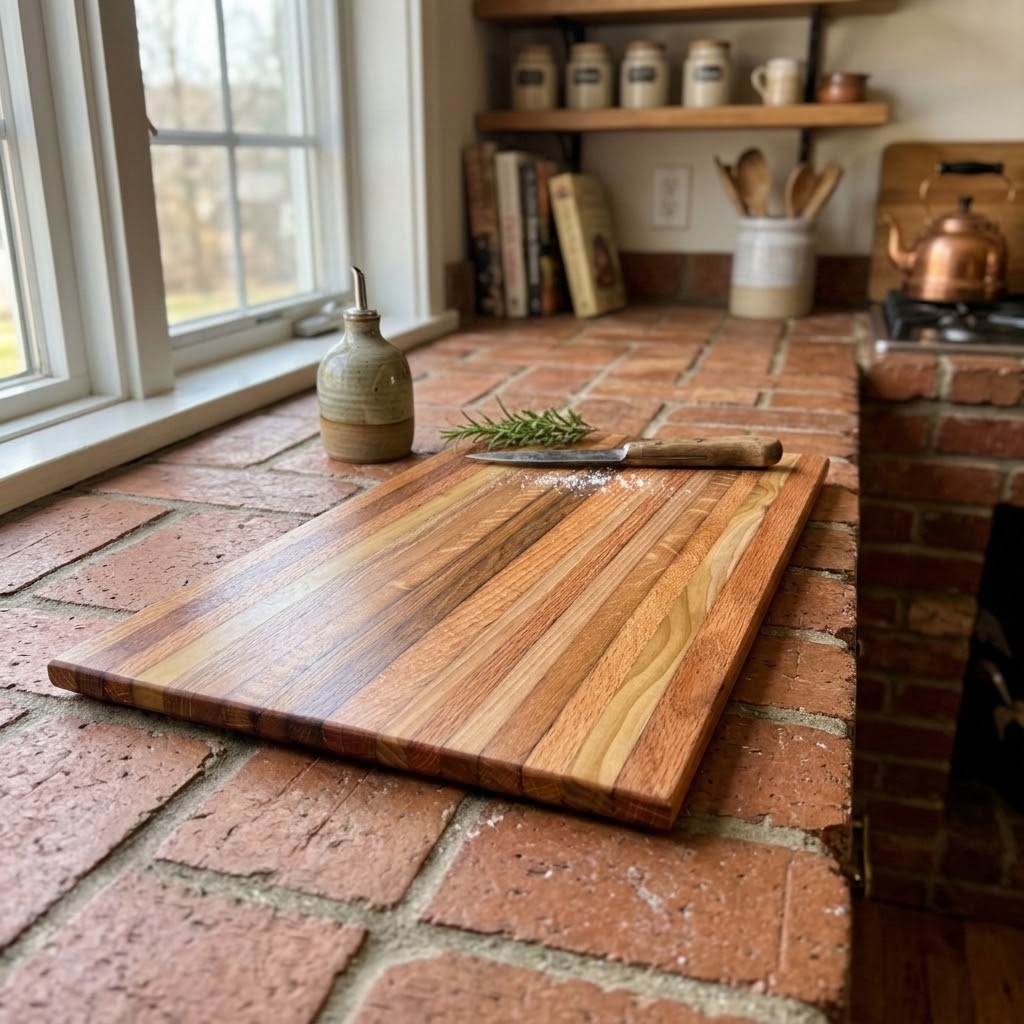Handcrafted Face-Grain Striped Tobacco Stick Hardwood Cutting Board & Serving Board