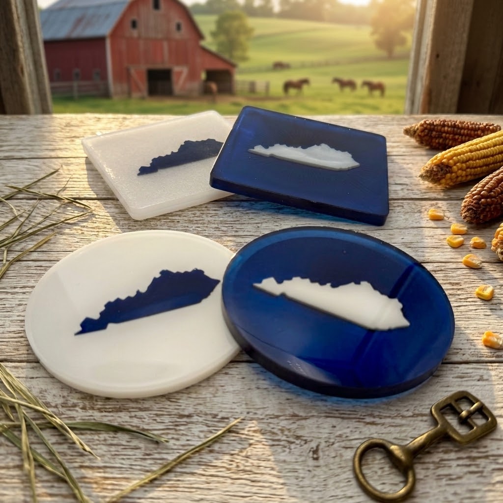 Handcrafted Kentucky State Resin Coaster Sets (Round & Square Options) Set of Four