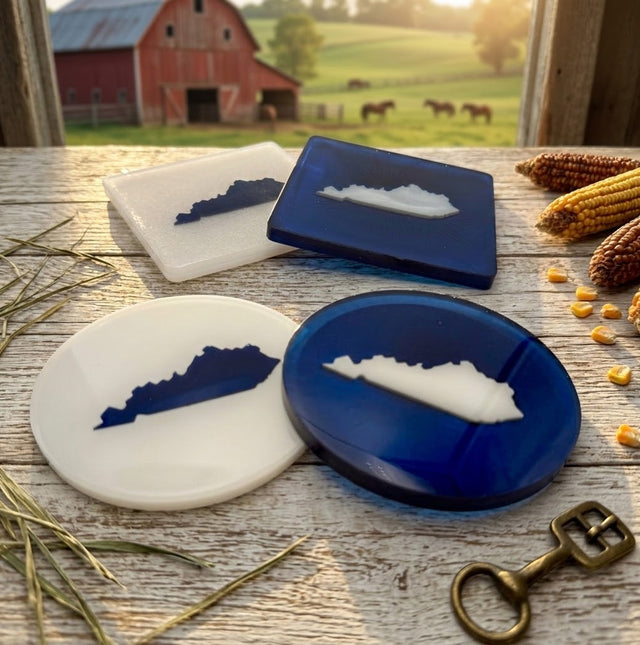 Handcrafted Kentucky State Resin Coaster Sets (Round & Square Options) Set of Four