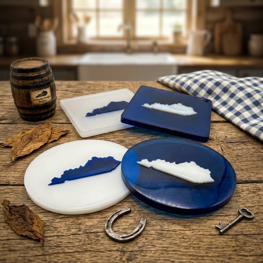 Handcrafted Kentucky State Resin Coaster Sets (Round & Square Options) Set of Four