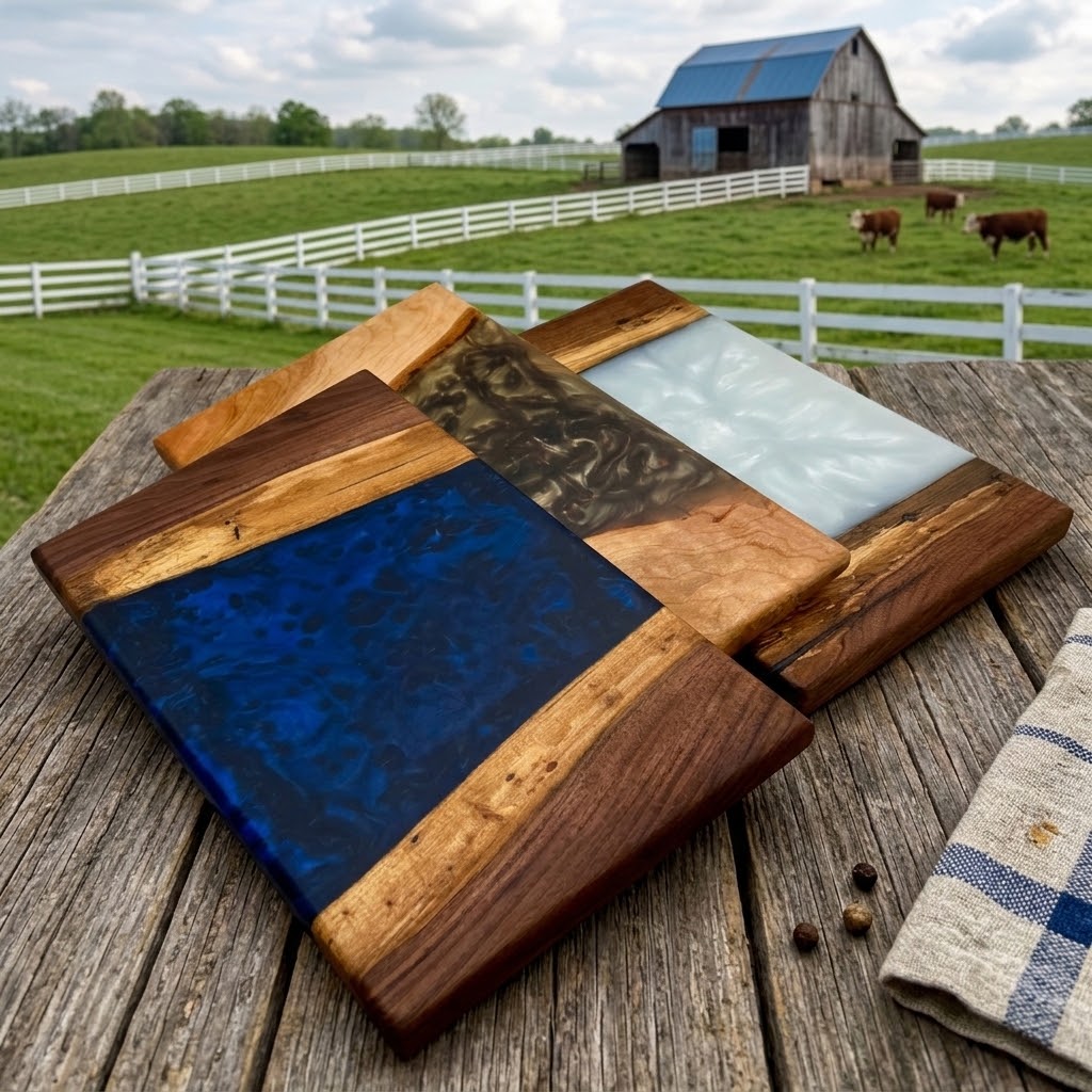 Handcrafted Live Edge Black Walnut Resin River Serving Board (Small)